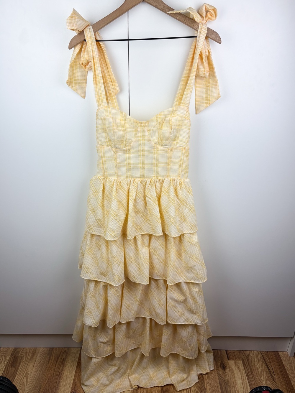 Sofie the Label Dalia Maxi Dress Yellow Jacquelyn Plaid Seersucker NEW Medium - Picture 2 of 10